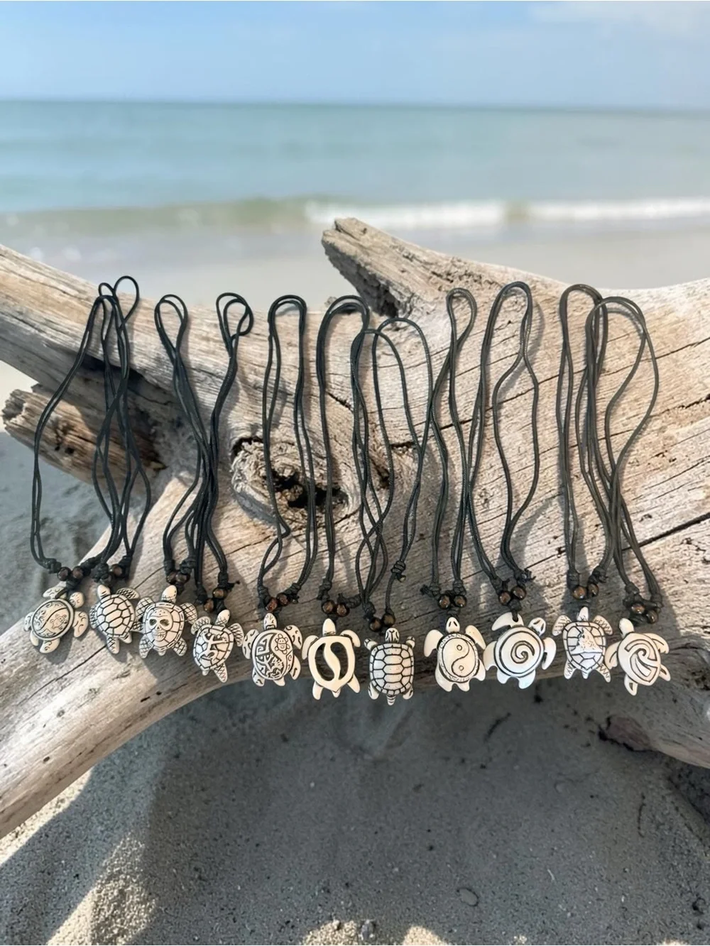 Handmade Turtle Pendant Necklace in Black Cord - Beach Boho Jewelry